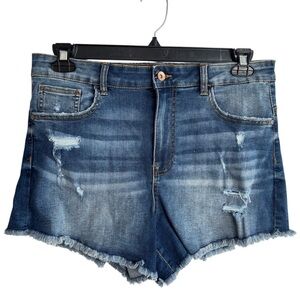 Ariya Jeans Shorts Distressed Raw Frayed Hem Womens Size 13 / 31 Stretch Denim
